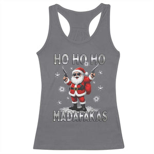 Funny Gun Christmas Racerback Tank Top Ho Ho Ho Santa Pew Pew Madafakas TS10 Charcoal Print Your Wear