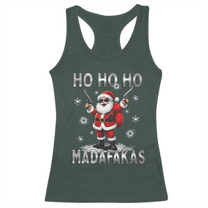 Funny Gun Christmas Racerback Tank Top Ho Ho Ho Santa Pew Pew Madafakas TS10 Dark Forest Green Print Your Wear