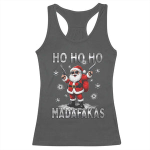Funny Gun Christmas Racerback Tank Top Ho Ho Ho Santa Pew Pew Madafakas TS10 Dark Heather Print Your Wear