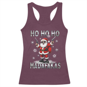 Funny Gun Christmas Racerback Tank Top Ho Ho Ho Santa Pew Pew Madafakas TS10 Maroon Print Your Wear