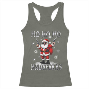 Funny Gun Christmas Racerback Tank Top Ho Ho Ho Santa Pew Pew Madafakas TS10 Military Green Print Your Wear