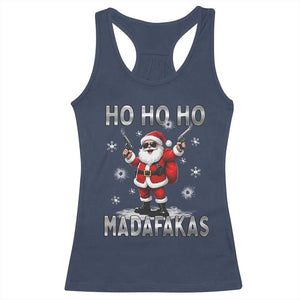 Funny Gun Christmas Racerback Tank Top Ho Ho Ho Santa Pew Pew Madafakas TS10 Navy Print Your Wear
