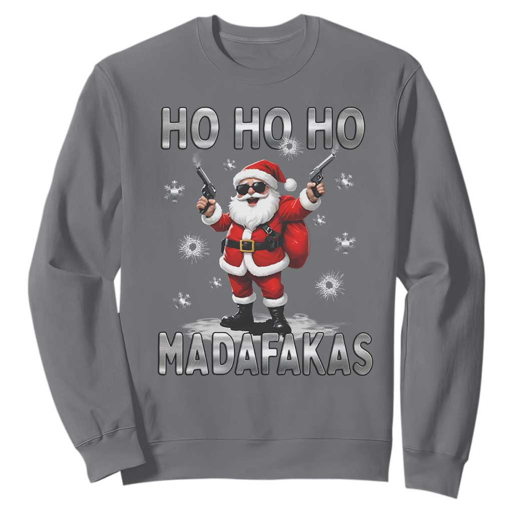 Funny Gun Christmas Sweatshirt Ho Ho Ho Santa Pew Pew Madafakas TS10 Charcoal Print Your Wear