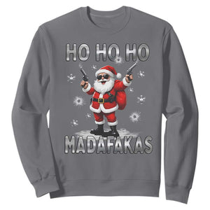 Funny Gun Christmas Sweatshirt Ho Ho Ho Santa Pew Pew Madafakas TS10 Charcoal Print Your Wear