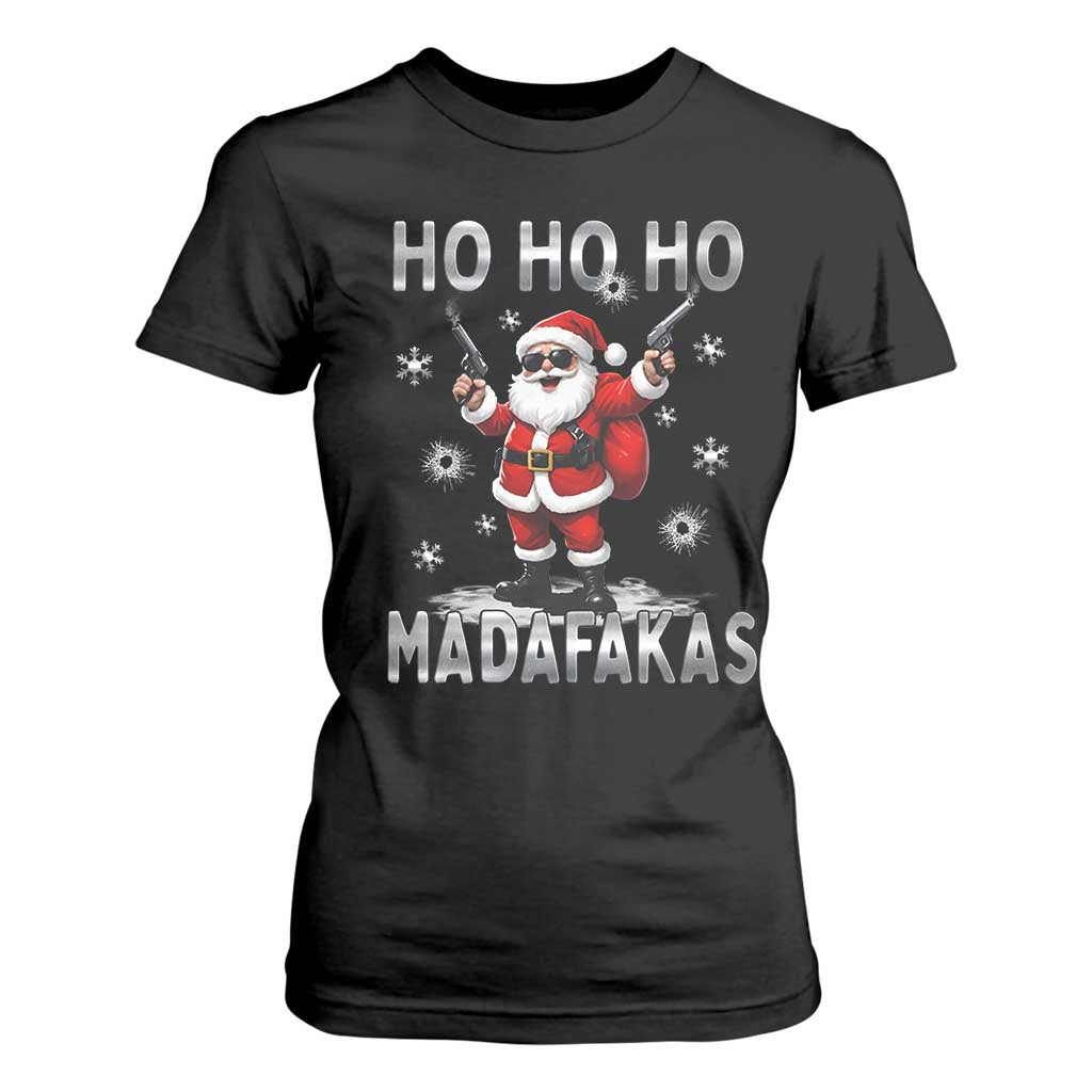 Funny Gun Christmas T Shirt For Women Ho Ho Ho Santa Pew Pew Madafakas TS10 Black Print Your Wear