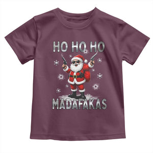 Funny Gun Christmas Toddler T Shirt Ho Ho Ho Santa Pew Pew Madafakas TS10 Maroon Print Your Wear