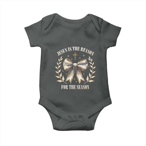 Jesus is the Reason Baby Onesie Xmas Jesus Lover Religious Christmas Coquette Bow TS10 Dark Heather Print Your Wear
