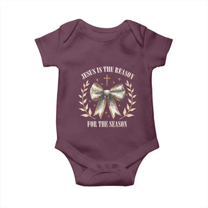 Jesus is the Reason Baby Onesie Xmas Jesus Lover Religious Christmas Coquette Bow TS10 Maroon Print Your Wear
