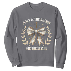 Jesus is the Reason Sweatshirt Xmas Jesus Lover Religious Christmas Coquette Bow TS10 Charcoal Print Your Wear