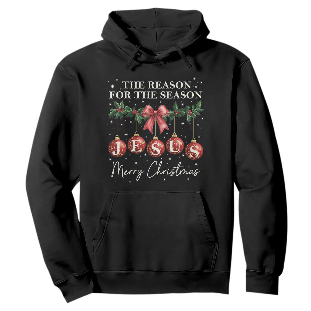 Christian Christmas Hoodie Merry Xmas Jesus The Reason Coquette Bow TS10 Black Print Your Wear