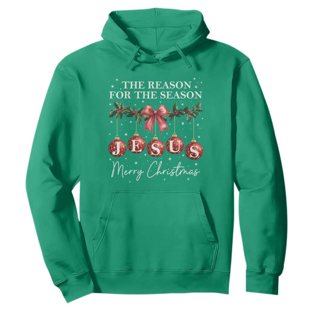 Christian Christmas Hoodie Merry Xmas Jesus The Reason Coquette Bow TS10 Irish Green Print Your Wear