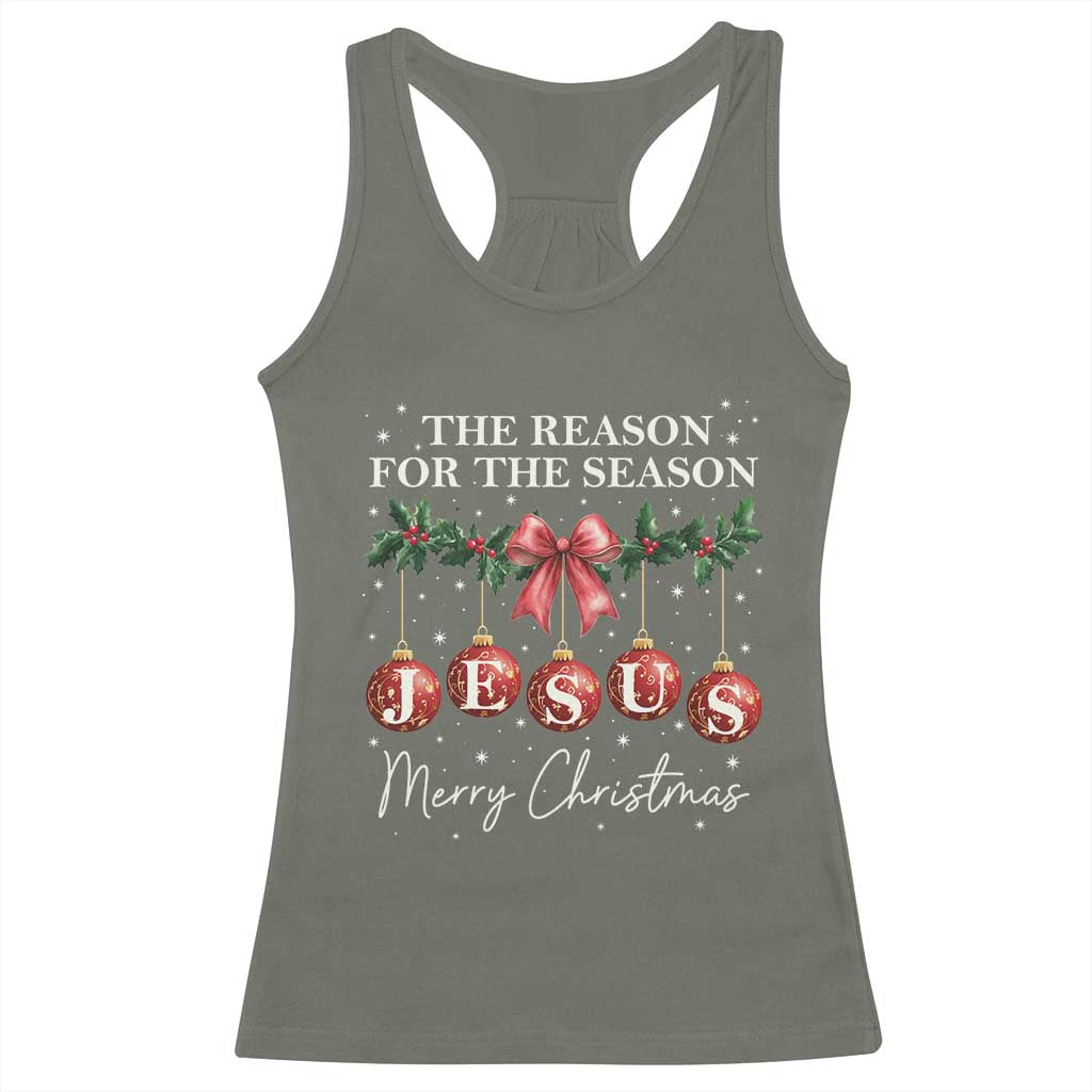 Christian Christmas Racerback Tank Top Merry Xmas Jesus The Reason Coquette Bow TS10 Military Green Print Your Wear
