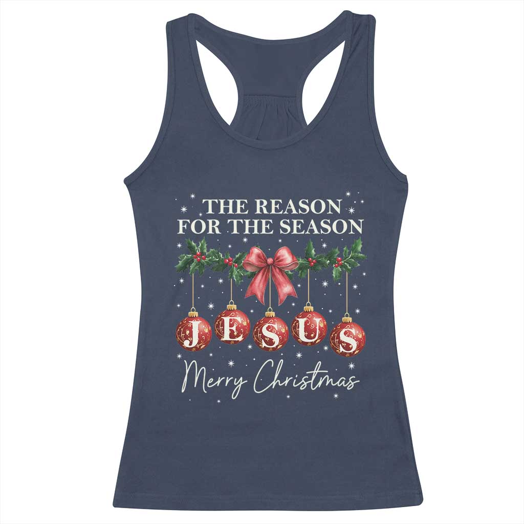 Christian Christmas Racerback Tank Top Merry Xmas Jesus The Reason Coquette Bow TS10 Navy Print Your Wear