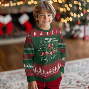 Christian Christmas Knit Sweatshirt Merry Xmas Jesus The Reason Coquette Bow TS10 Christmas Print Your Wear