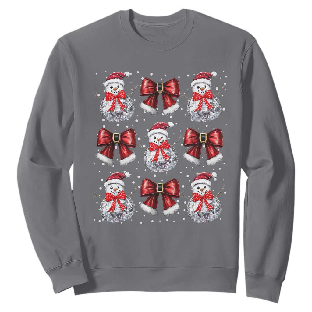 Christmas Coquette Sweatshirt Girly Xmas Disco Snowman Bow TS10 Charcoal Print Your Wear