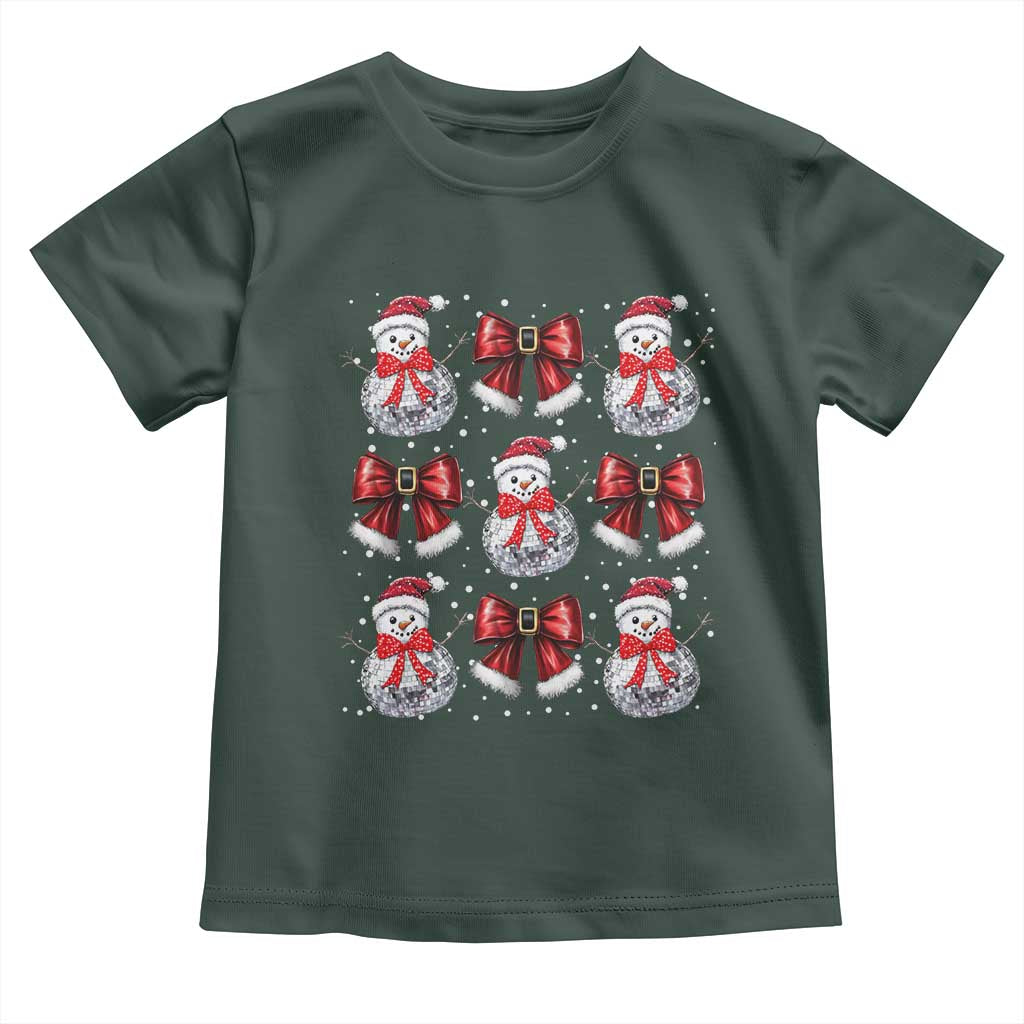 Christmas Coquette Toddler T Shirt Girly Xmas Disco Snowman Bow TS10 Dark Forest Green Print Your Wear