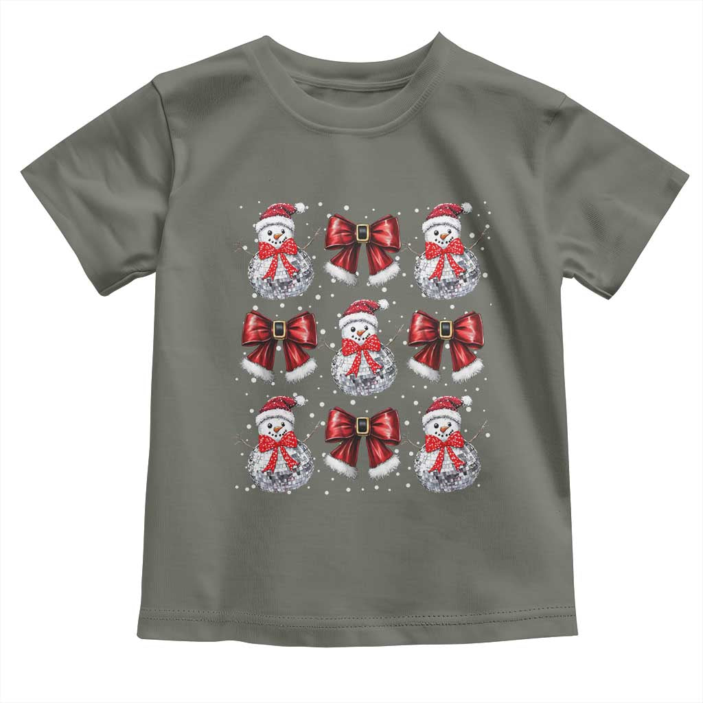 Christmas Coquette Toddler T Shirt Girly Xmas Disco Snowman Bow TS10 Military Green Print Your Wear