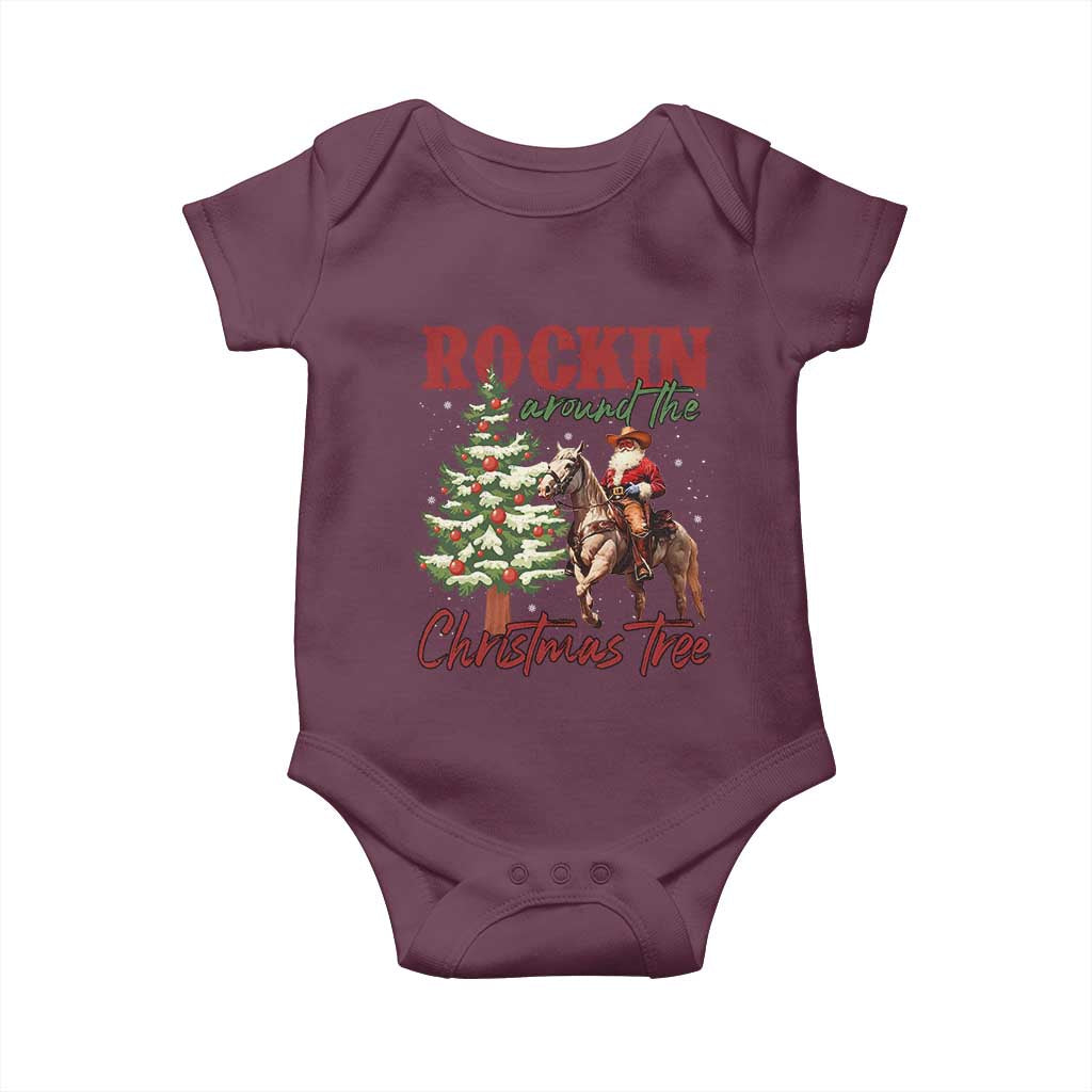 Western Christmas Baby Onesie Vintage 90s Cowboy Santa Claus Xmas Tree TS10 Maroon Print Your Wear