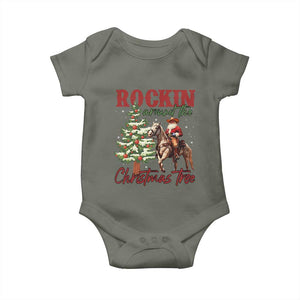 Western Christmas Baby Onesie Vintage 90s Cowboy Santa Claus Xmas Tree TS10 Military Green Print Your Wear
