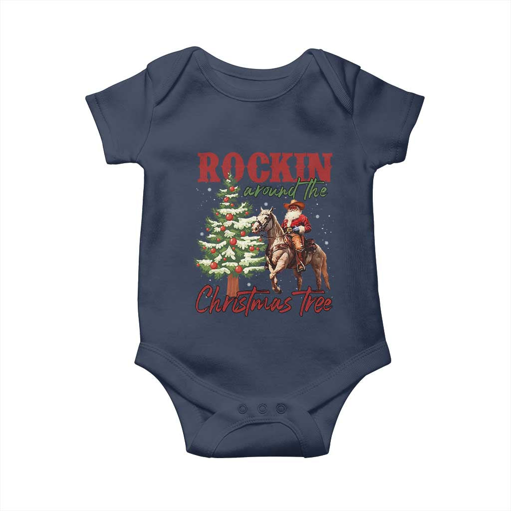 Western Christmas Baby Onesie Vintage 90s Cowboy Santa Claus Xmas Tree TS10 Navy Print Your Wear
