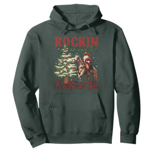 Western Christmas Hoodie Vintage 90s Cowboy Santa Claus Xmas Tree TS10 Dark Forest Green Print Your Wear