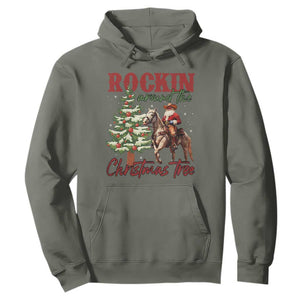 Western Christmas Hoodie Vintage 90s Cowboy Santa Claus Xmas Tree TS10 Military Green Print Your Wear