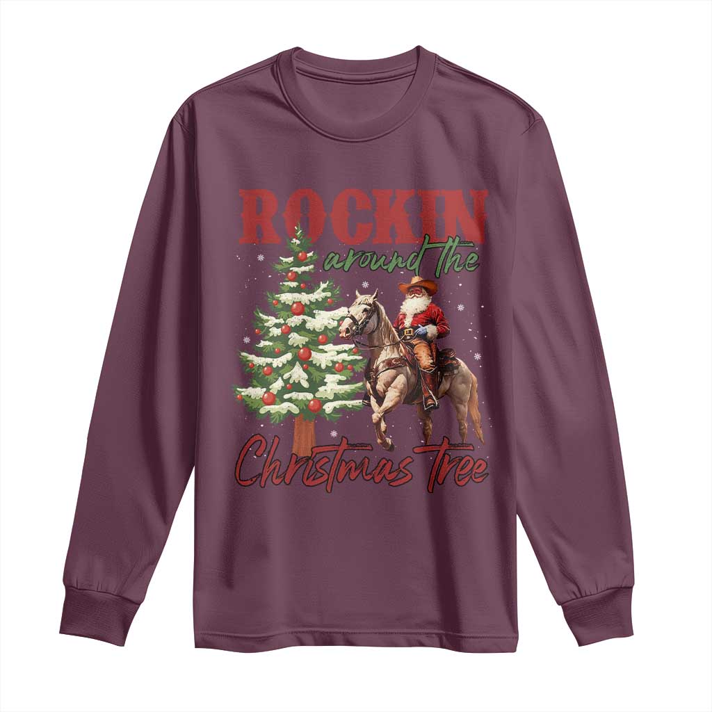Western Christmas Long Sleeve Shirt Vintage 90s Cowboy Santa Claus Xmas Tree TS10 Maroon Print Your Wear