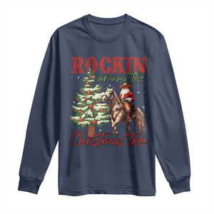 Western Christmas Long Sleeve Shirt Vintage 90s Cowboy Santa Claus Xmas Tree TS10 Navy Print Your Wear