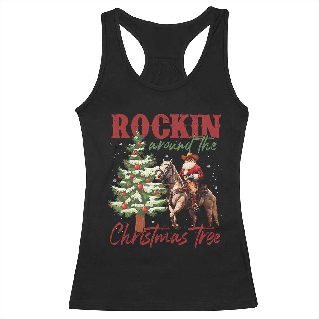 Western Christmas Racerback Tank Top Vintage 90s Cowboy Santa Claus Xmas Tree TS10 Black Print Your Wear