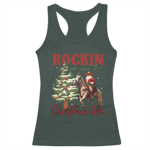 Western Christmas Racerback Tank Top Vintage 90s Cowboy Santa Claus Xmas Tree TS10 Dark Forest Green Print Your Wear
