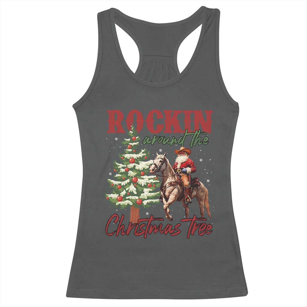 Western Christmas Racerback Tank Top Vintage 90s Cowboy Santa Claus Xmas Tree TS10 Dark Heather Print Your Wear