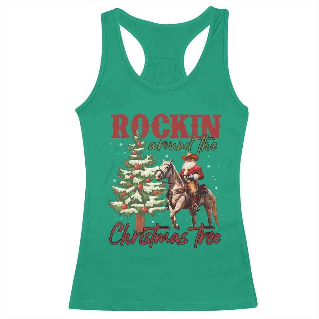 Western Christmas Racerback Tank Top Vintage 90s Cowboy Santa Claus Xmas Tree TS10 Irish Green Print Your Wear
