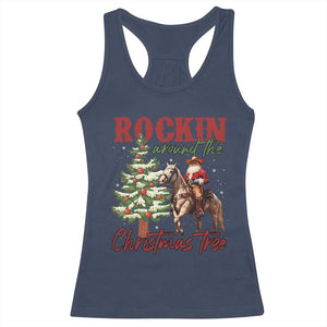 Western Christmas Racerback Tank Top Vintage 90s Cowboy Santa Claus Xmas Tree TS10 Navy Print Your Wear