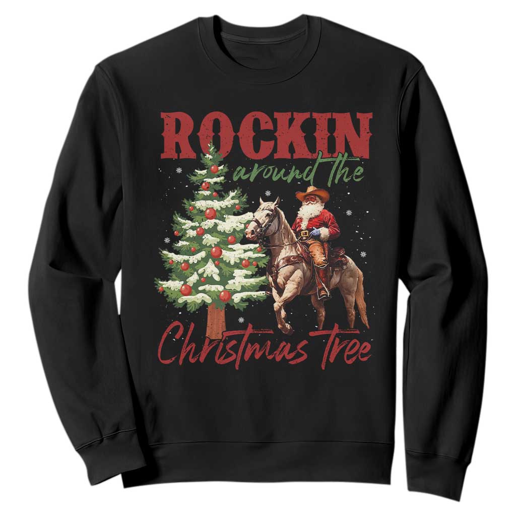 Western Christmas Sweatshirt Vintage 90s Cowboy Santa Claus Xmas Tree TS10 Black Print Your Wear