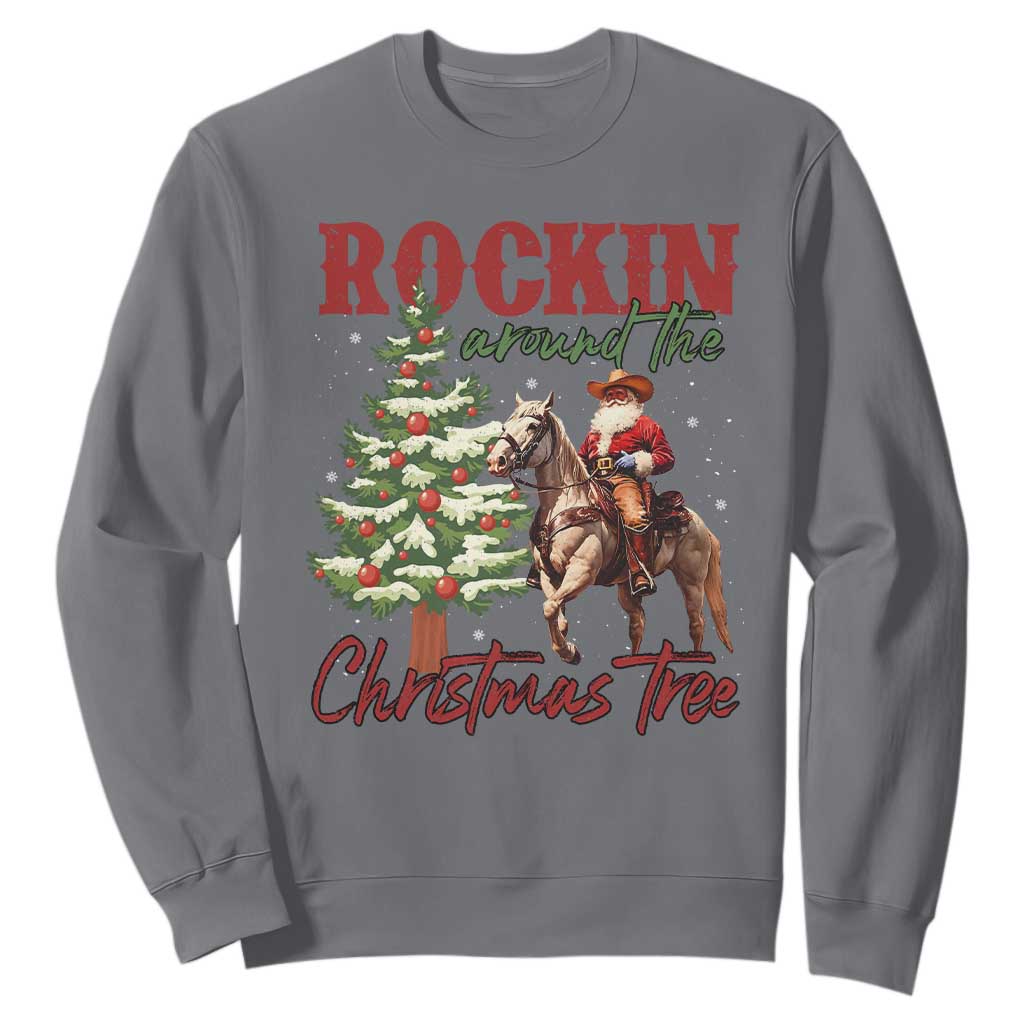Western Christmas Sweatshirt Vintage 90s Cowboy Santa Claus Xmas Tree TS10 Charcoal Print Your Wear