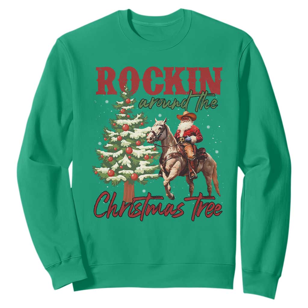 Western Christmas Sweatshirt Vintage 90s Cowboy Santa Claus Xmas Tree TS10 Irish Green Print Your Wear