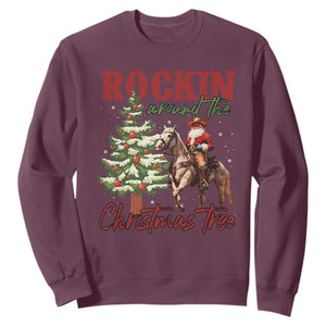 Western Christmas Sweatshirt Vintage 90s Cowboy Santa Claus Xmas Tree TS10 Maroon Print Your Wear