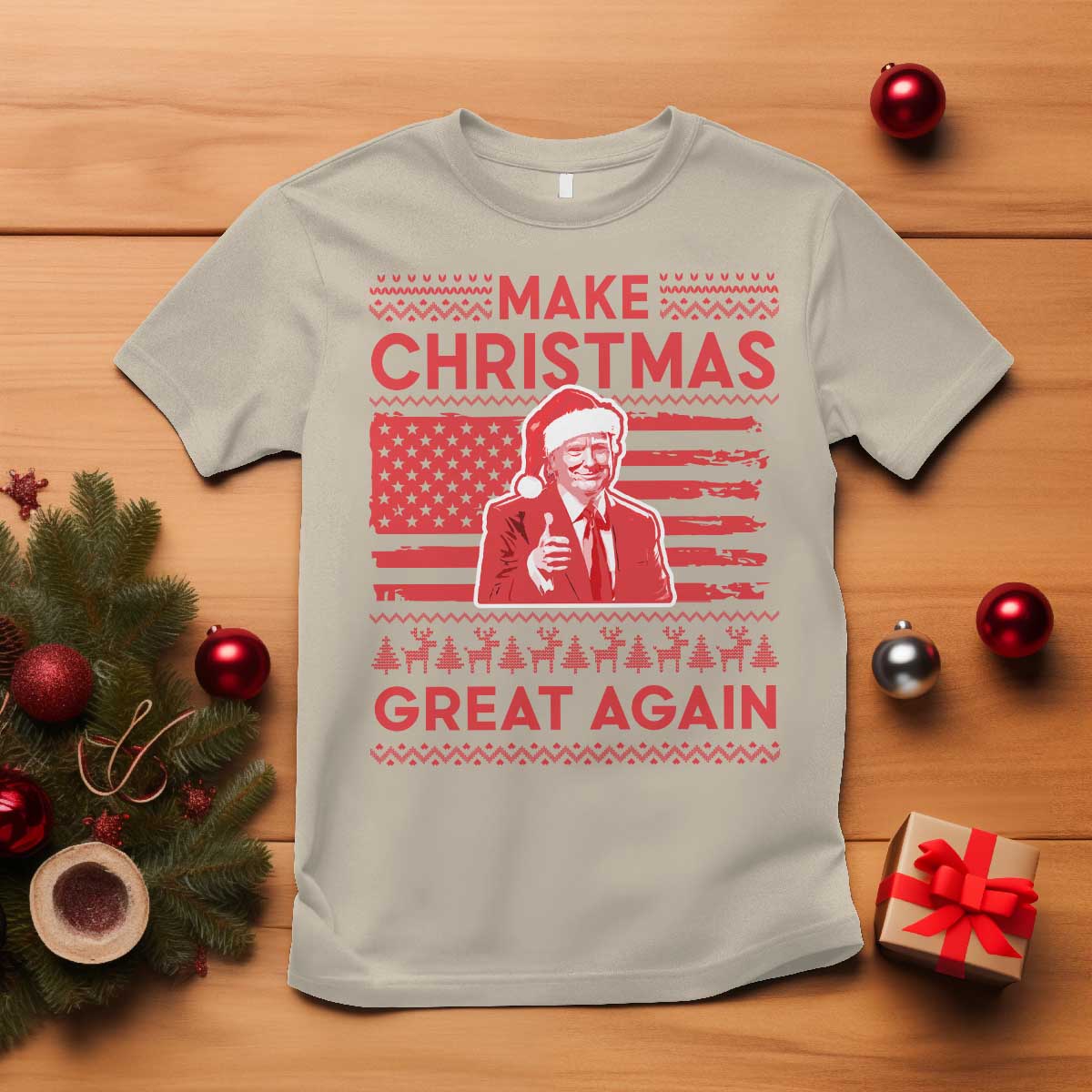 Christmas Trump T Shirt Funny Xmas Santa Trump Make Christmas Great Again Ugly Sweater TS10 Sand Print Your Wear
