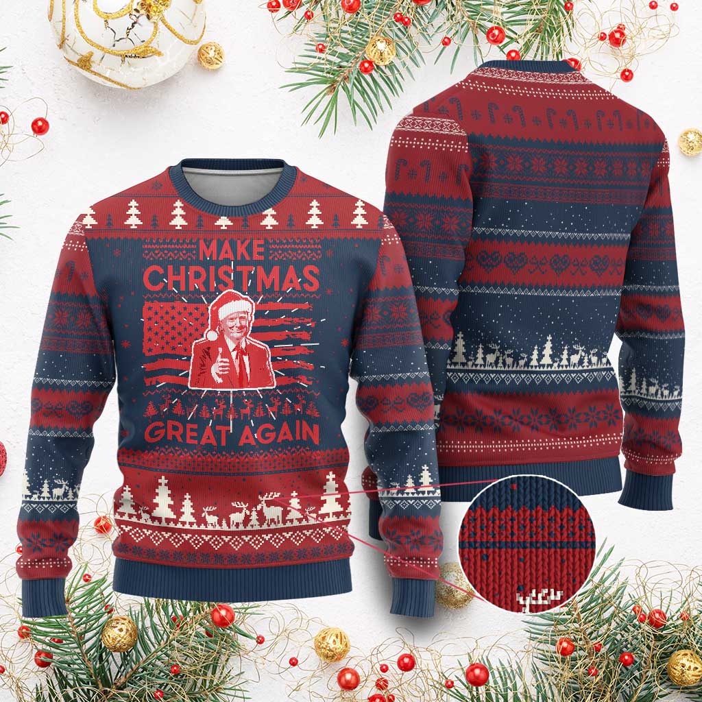 Xmas Trump Ugly Christmas Sweater Funny Santa Trump Make Christmas Great Again Ugly Sweater TS10 Burgundy Print Your Wear