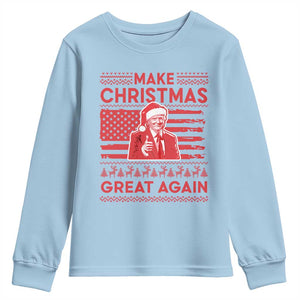 Christmas Trump Youth Sweatshirt Funny Xmas Santa Trump Make Christmas Great Again Ugly Sweater TS10 Light Blue Print Your Wear