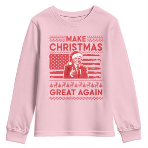 Christmas Trump Youth Sweatshirt Funny Xmas Santa Trump Make Christmas Great Again Ugly Sweater TS10 Light Pink Print Your Wear