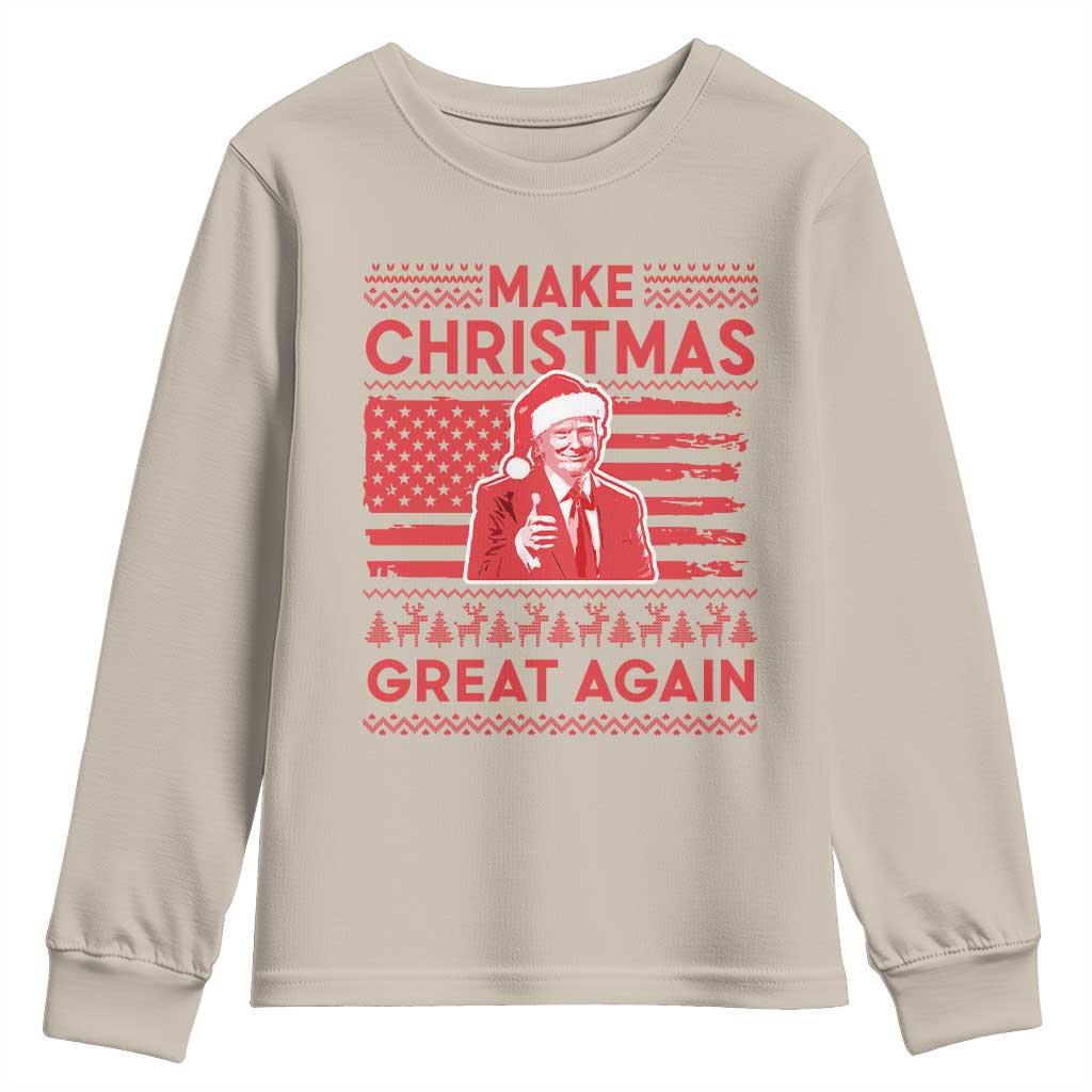 Christmas Trump Youth Sweatshirt Funny Xmas Santa Trump Make Christmas Great Again Ugly Sweater TS10 Sand Print Your Wear