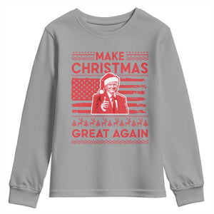 Christmas Trump Youth Sweatshirt Funny Xmas Santa Trump Make Christmas Great Again Ugly Sweater TS10 Sport Gray Print Your Wear