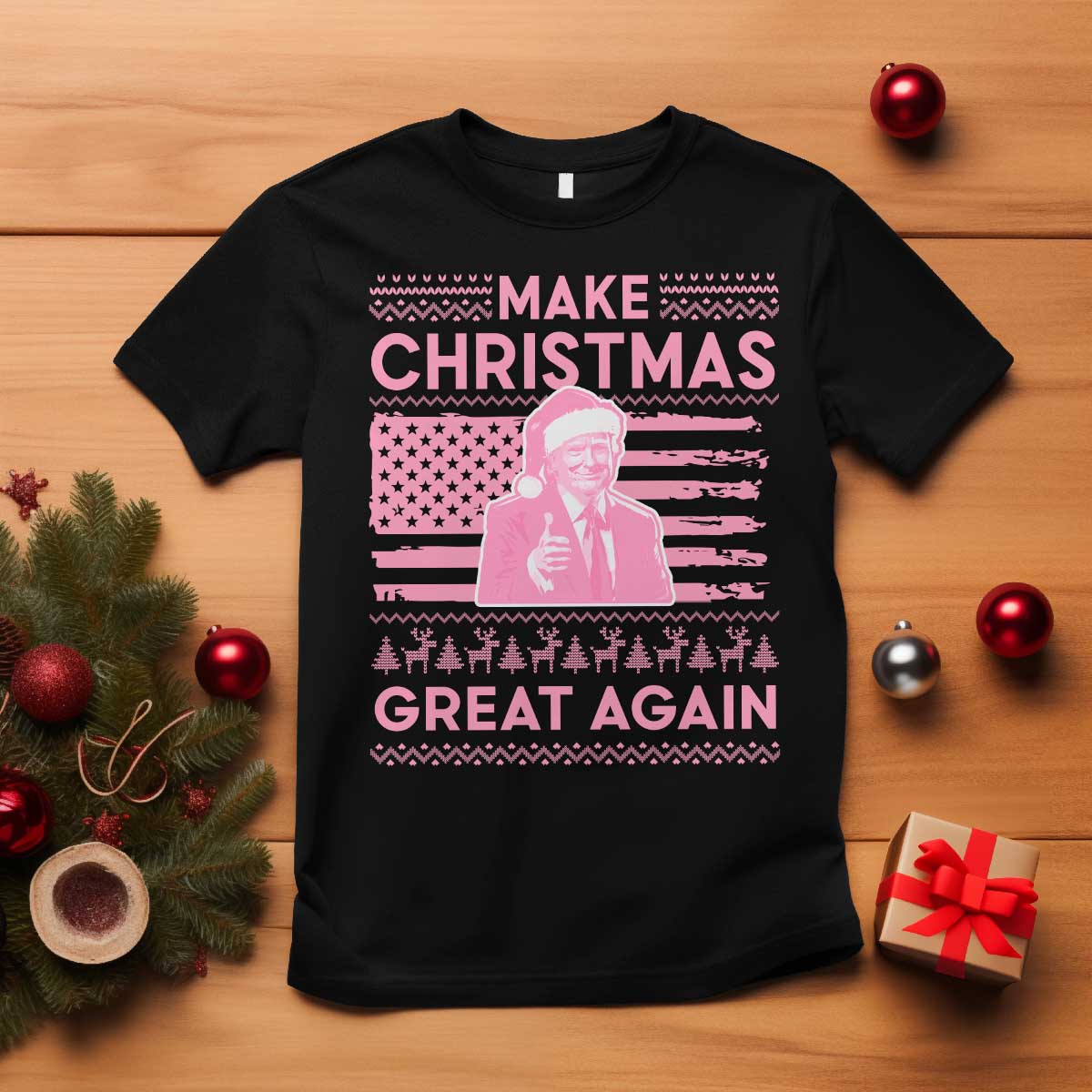 Christmas Trump Pink T Shirt Funny Xmas Santa Trump Make Christmas Great Again Ugly Sweater TS10 Black Print Your Wear
