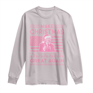 Christmas Trump Pink Long Sleeve Shirt Funny Xmas Santa Trump Make Christmas Great Again Ugly Sweater TS10 Ice Gray Print Your Wear