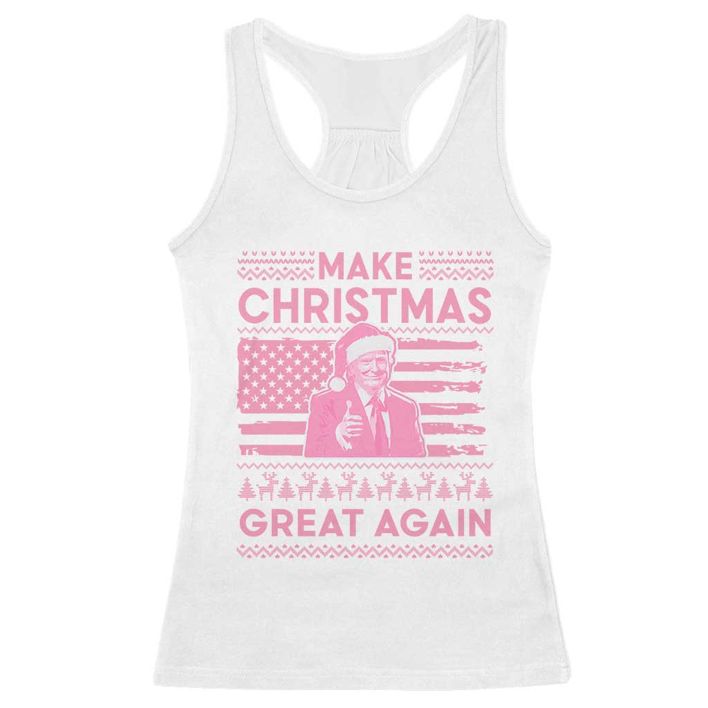 Christmas Trump Pink Racerback Tank Top Funny Xmas Santa Trump Make Christmas Great Again Ugly Sweater TS10 White Print Your Wear