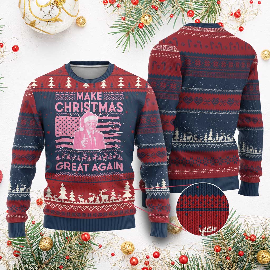 Xmas Trump Pink Ugly Christmas Sweater Funny Santa Trump Make Christmas Great Again Ugly Sweater TS10 Burgundy Print Your Wear