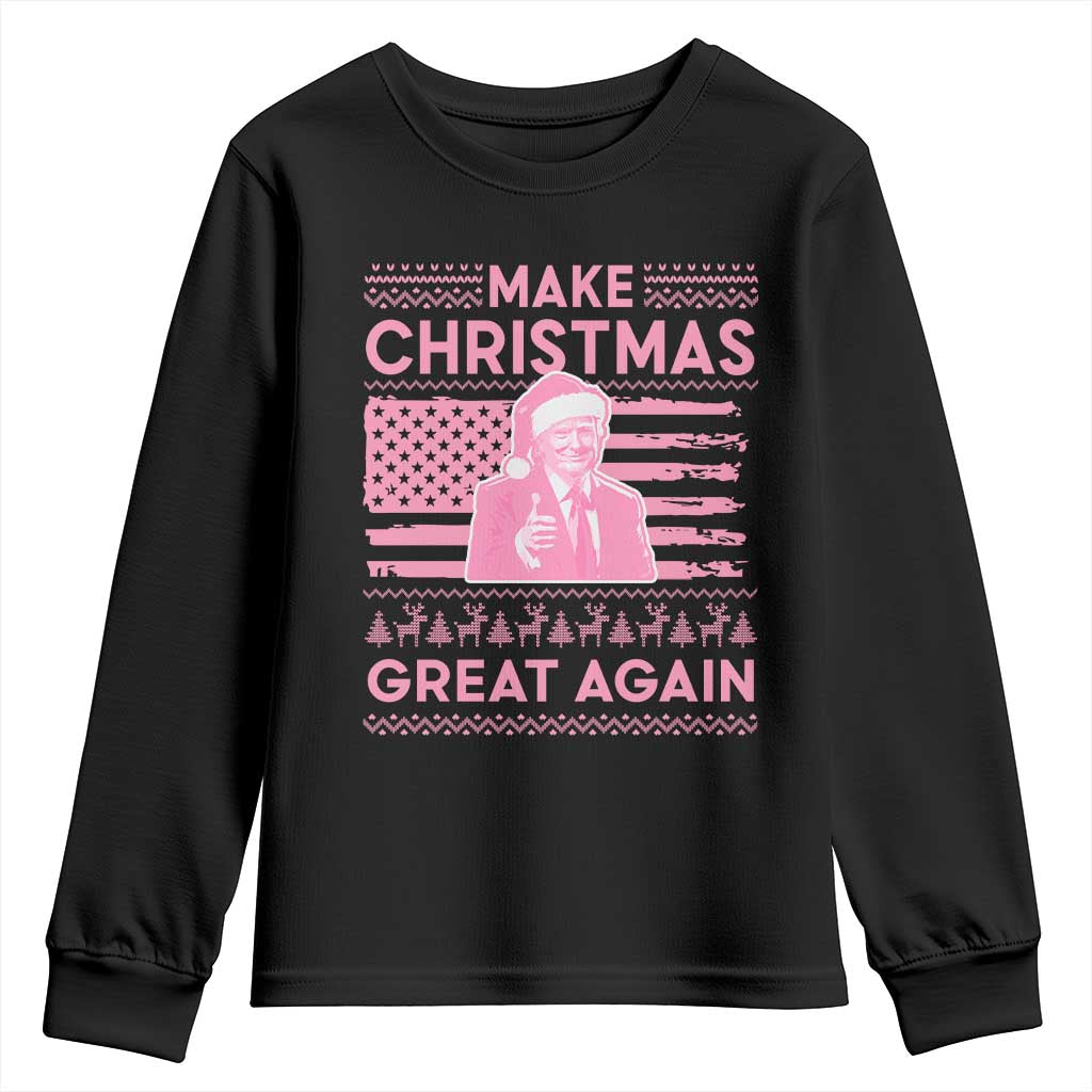 Christmas Trump Pink Youth Sweatshirt Funny Xmas Santa Trump Make Christmas Great Again Ugly Sweater TS10 Black Print Your Wear