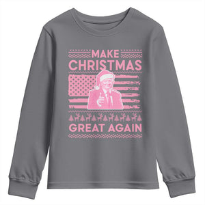 Christmas Trump Pink Youth Sweatshirt Funny Xmas Santa Trump Make Christmas Great Again Ugly Sweater TS10 Charcoal Print Your Wear
