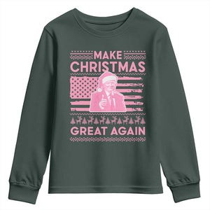 Christmas Trump Pink Youth Sweatshirt Funny Xmas Santa Trump Make Christmas Great Again Ugly Sweater TS10 Dark Forest Green Print Your Wear